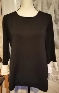 Camicetta donna Karl Lagerfeld Paris taglia M nera bianca manica con volant - Foto 1 di 3