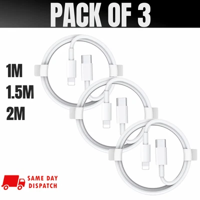 3x Type-C to 8 Pin Fast Charger Cable Lead for iPhone 14 13 12 11 X SE 1M 2M - Image 1 of 4