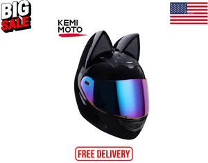 Casco de motocicleta cara completa Cat Ear certificado por el DOT para mujeres y hombres ciclistas - Imagen 1 de 4