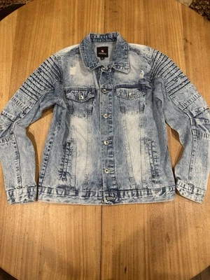 SouthPole Acid Wash Trucker Distressed Denim Blue Jean Moto Jacket Size Large - Image 1 of 4