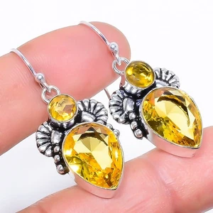 Citrine Gemstone 925 Sterling Silver Earring 1.7" a395 - Picture 1 of 8