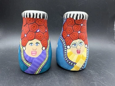Handpainted Salt And Pepper Shaker Set Whimsical Polymer Clay Porcelain Signed - Image 1 of 4