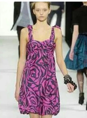 Marc Jacobs синий розовый Роза зебра 100% шелк пузырь взлетно-посадочной полосы платье карманы размер 2 - Изображение 1 из 4