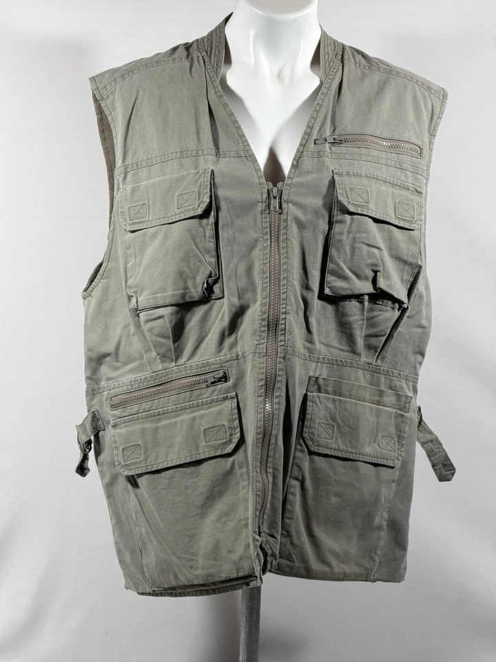 LL Bean Outdoor Vest Mens Large Green 100% Cotton Mesh Lined Full Zip - Image 1 of 4
