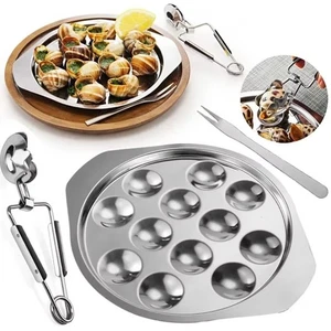 3PCS/SET Round Grilled Snail Plate Stainless Steel Oyster Plate Kitchen - Picture 1 of 12