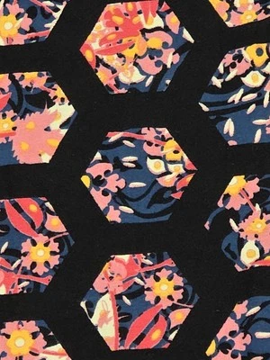 Leggings Lularoe OS - NUEVOS SIN ETIQUETAS - Floral Geométrico - Negro, Naranja, Rosa, Crema, Amarillo Foto 1 de 3