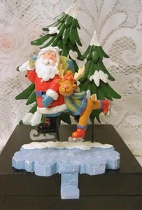 Santa & Reindeer Bobble Head Bobblehead CHRISTMAS STOCKING HANGER HOLDER - Picture 1 of 10