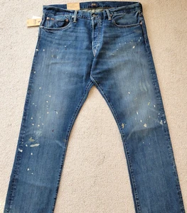 Polo Ralph Lauren Mens Paint Splatter Denim Slim Straight Jeans Blue 36 X 32 - Picture 1 of 12