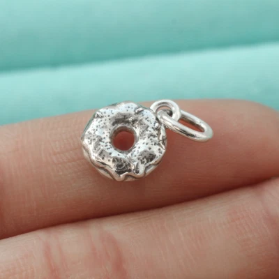 Solid 925 Sterling Silver Donut Charm Pendant 3D Food For Necklace Bracelet - Image 1 of 4
