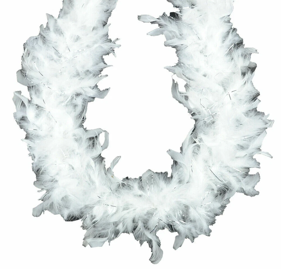 White with Silver Lurex 45 gm 6 ft Chandelle Feather Boa - Image 1 of 1