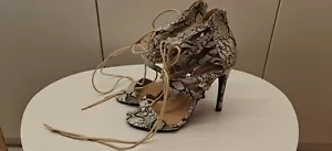 elegante süße Pumps getragene Sandaletten Riemchen Schnüren Schlangenoptik Gr 38 - Bild 1 von 8