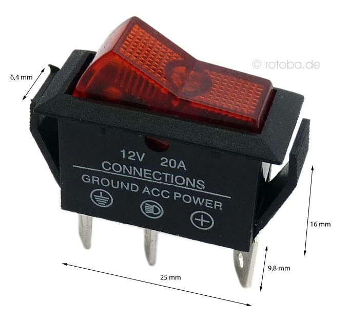MARKENLOS Beleuchteter Wippschalter rot 12V 20A EIN-AUS Schalter KFZ Lichtschalter #5593