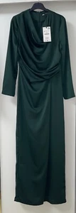 ZARA GREEN LOOSE FITTING WIDE LEG PLEATED WAIST CREPE JUMPSUIT SIZE M BNWT - Picture 1 of 8