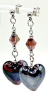 Burgundy Red Lampwork Glass HEART Dangle Drop Earrings w/ Stainless Steel Posts