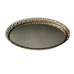 Vintage Gold Tone Ornate Floral Oval Vanity Dresser Mirror Tray Perfume Makeup - Picture 1 of 10