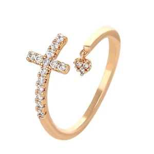 Anillo abierto cruz y corazón cristales transparentes oro 18K. Christian. Oro Laminado - Imagen 1 de 7
