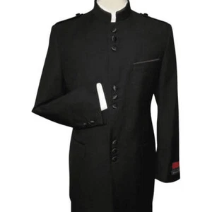 Traje Para Hombres Apollo King Bandas Sin Cuello Chino Mandarín Pierna Ancha AG91 Negro - Imagen 1 de 29