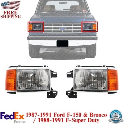 Front Headlights Assembly LH & RH For 1987-1991 Ford F-150 /1988-91 F-Super Duty - Image 1 of 4