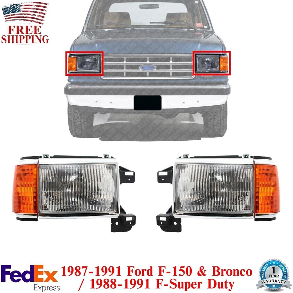 Conjunto de faros delanteros diestros y diestros para Ford F-150 1987-1991/1988-91 F-Super Duty Foto 1 de 4