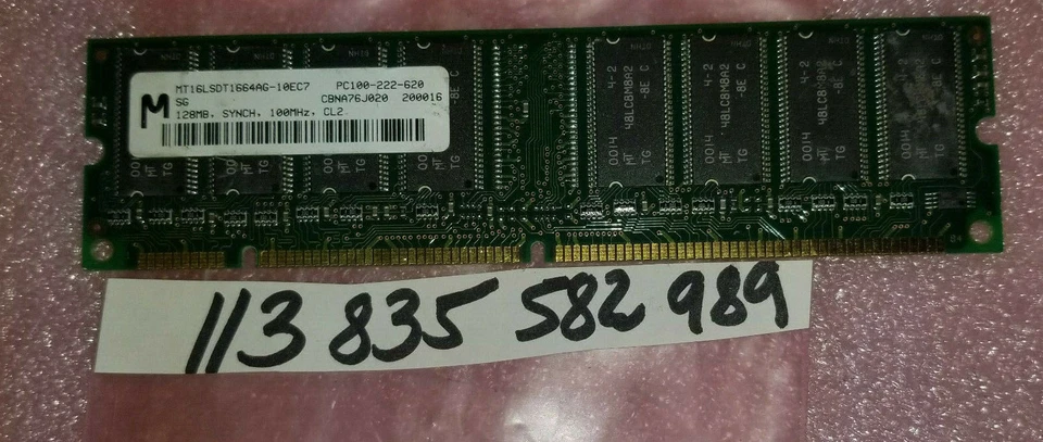 128MB SDR SD SDRAM PC PC100 100 SYNCH  DUAL RANK 2RX8 8X8 168PIN NON-ECC UDIMM  - Image 1 of 1