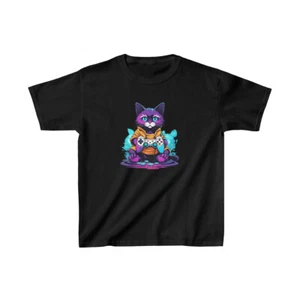 Gamer cat anime style colorful kitty kid tee shirt - Picture 1 of 13