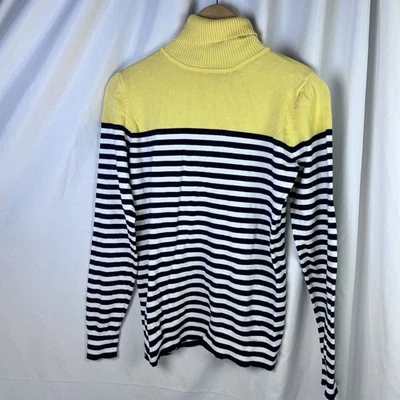 JOSEPH A. QU’EST-CEQUEC’EST SILK Vtg Turtleneck Sweater Yellow, Blue, White Sz S - Image 1 of 4