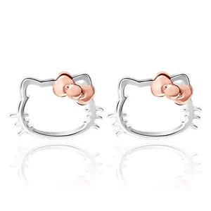 Aretes Hello Kitty, pendientes de cristal enchapados en plata Sanrio, para mujer - Imagen 1 de 5