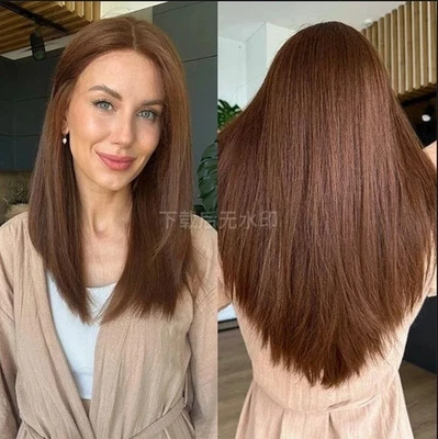 Peluca de cabello humano frontal de encaje castaño rojizo castaño 13x4 Foto 1 de 4