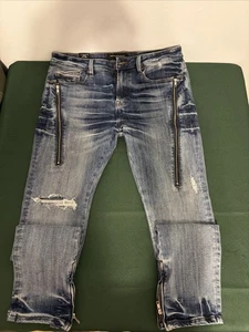 Cult of Individuality Jeans Mens 36x32 Blue Punk Super Skinny Denim Distressed - Picture 1 of 16