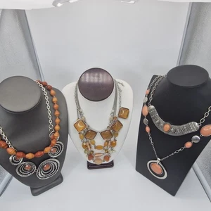 Lote de 6 collares collares colgantes con cuentas naranjas quemadas tono plata colores otoño - Imagen 1 de 20