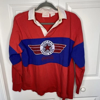 "Camisa de rugby vintage de primera clase de Coca-Cola roja azul leer descripción PTP 22""" Foto 1 de 4