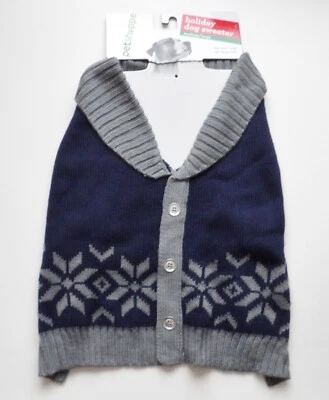 Pet Shoppe Dog Sweater Navy Blue & Grey Cardigan Look Sweater Medium Large NWT - Image 1 of 4