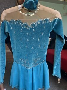 figure skating dress girls - blue with sleeves