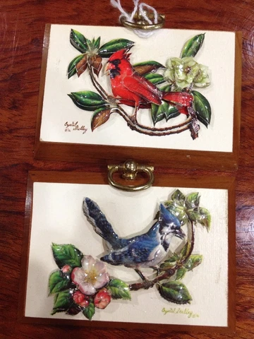 2 Paper Craft 3D Art Wall Plate By Crystal Kelley Red Blue Bird Cardinal Redhead Cover