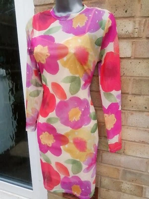 PRIMARK ladies womens multicoloured floral sumeer mesh  dress beach size 10 M  - Image 1 of 4
