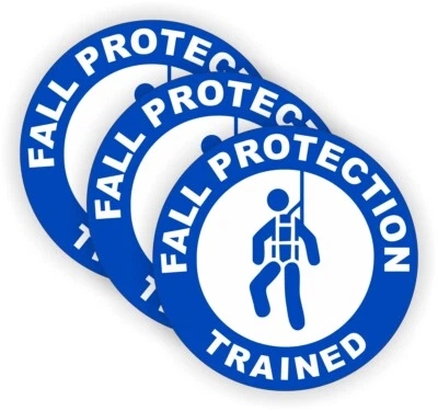 3-pk - Fall Protection Trained Hard Hat Stickers Safety Helmet Harness Decals