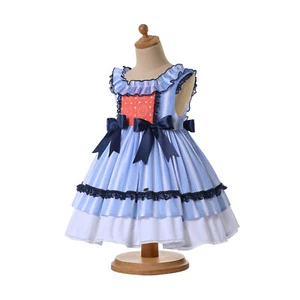 Dress Girls Age 2 3 4 5 6 8 10 12 Double Layers Blue White Girl Spanish Dresses - Picture 1 of 11