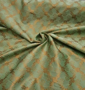 1M BANARSI FLORAL lime green / GOLD COLOR METALIC BROCADE JACQUARD FABRIC 50" - Picture 1 of 9