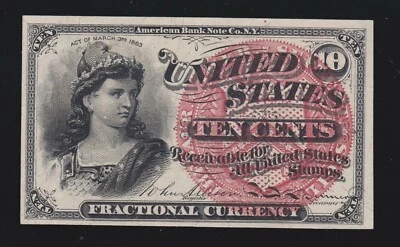 US 10c Fractional Currency Note 4th Issue FR 1258 Ch CU (006) - Image 1 of 2