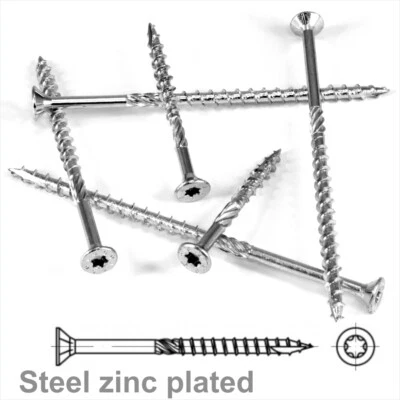 EJ PARTS 6mm 12g Countersunk TORX Wood Screws Cutter Thread Timber Silver Zinc 60mm 140mm