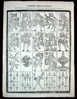 Planche de cartes espagnoles XIX ème  / jeu ancien antique game - Photo 1/3