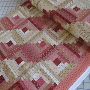 YARD ~  Log Cabin Pinks & Tans Pam Buda Cotton Fabric By Marcus Fabrics - Picture 1 of 4