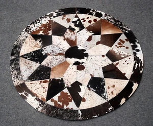 Cowhide Round Patchwork Carpet Handmade Cowhide Carpet Home Décor Cow Skin 339 - Picture 1 of 4