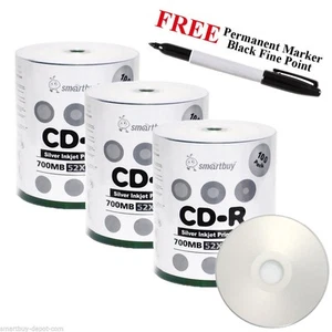 Disco en blanco CD-R imprimible por inyección de tinta plateado Smartbuy 300 52X + marcador permanente negro - Imagen 1 de 4