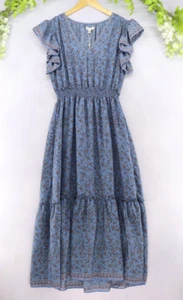 Max Studio Women's Blue Floral Flutter Short Sleeve Midi Dress Sz S - Picture 1 of 9