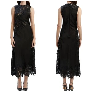 Bardot Solange Spitzen Midikleid schwarz Blumen Overlay Größe 8 neu mit Etikett - Bild 1 von 7