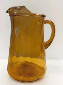 Brocca vintage vetro ambrato + labbro ghiaccio 64 oz metà secolo moderna retrò ancoraggio gancio  - Foto 1 di 17