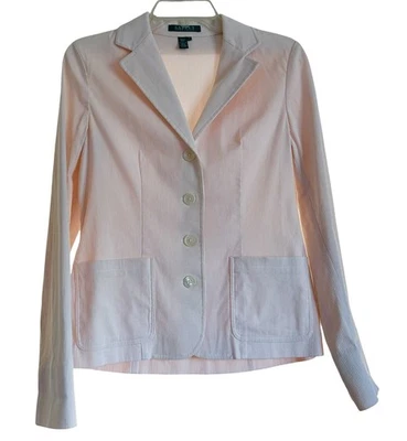 Blazer Lauren Ralph Lauren Rosa Claro Rayas Abotonado Talla S Sirena Oficina Foto 1 de 4