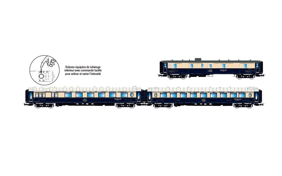 JoueF HJ4199 Set Étoile Du Nord 2/2 Furgon F + 2 Pullman Livrée Bleu/Crème Illum - Photo 1/1