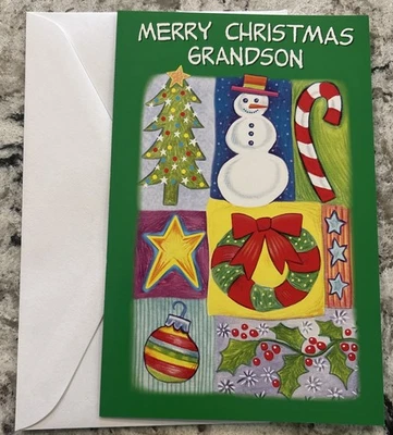 Tarjeta de felicitación Stockwell Feliz Navidad nieto reflexivo 5”x7,75” Foto 1 de 4